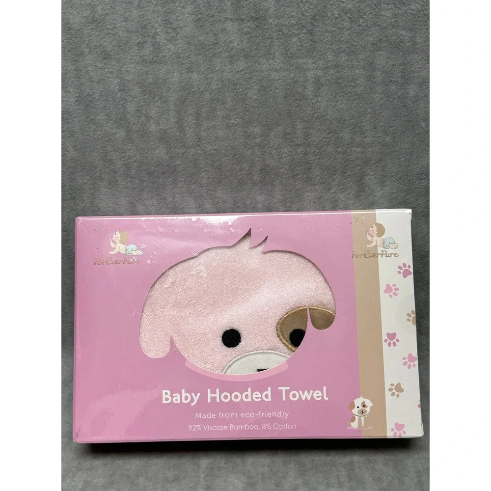 ForEverPure‎ Baby Hooded Towel Infant 35x35 Pink New Bamboo Cotton Puppy Dog